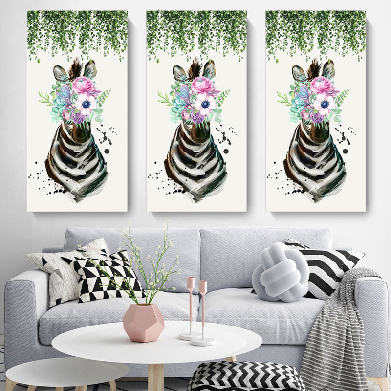 Vivolux | Tier mit Blumen Kopf Malerei Moderne Stilvolle Texturierte Mädchen Schlafzimmer Leinwand Wandkunst