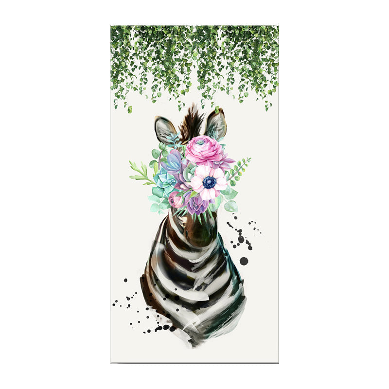 Vivolux | Tier mit Blumen Kopf Malerei Moderne Stilvolle Texturierte Mädchen Schlafzimmer Leinwand Wandkunst