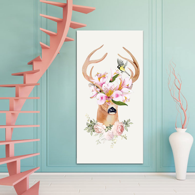 Vivolux | Tier mit Blumen Kopf Malerei Moderne Stilvolle Texturierte Mädchen Schlafzimmer Leinwand Wandkunst