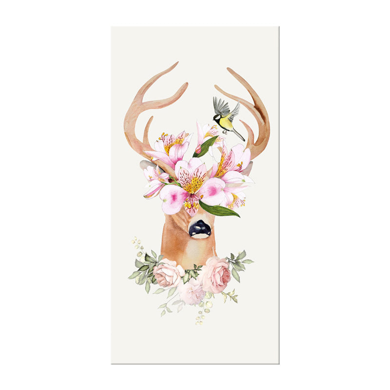 Vivolux | Tier mit Blumen Kopf Malerei Moderne Stilvolle Texturierte Mädchen Schlafzimmer Leinwand Wandkunst