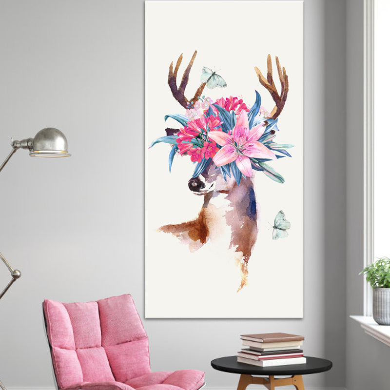 Vivolux | Tier mit Blumen Kopf Malerei Moderne Stilvolle Texturierte Mädchen Schlafzimmer Leinwand Wandkunst