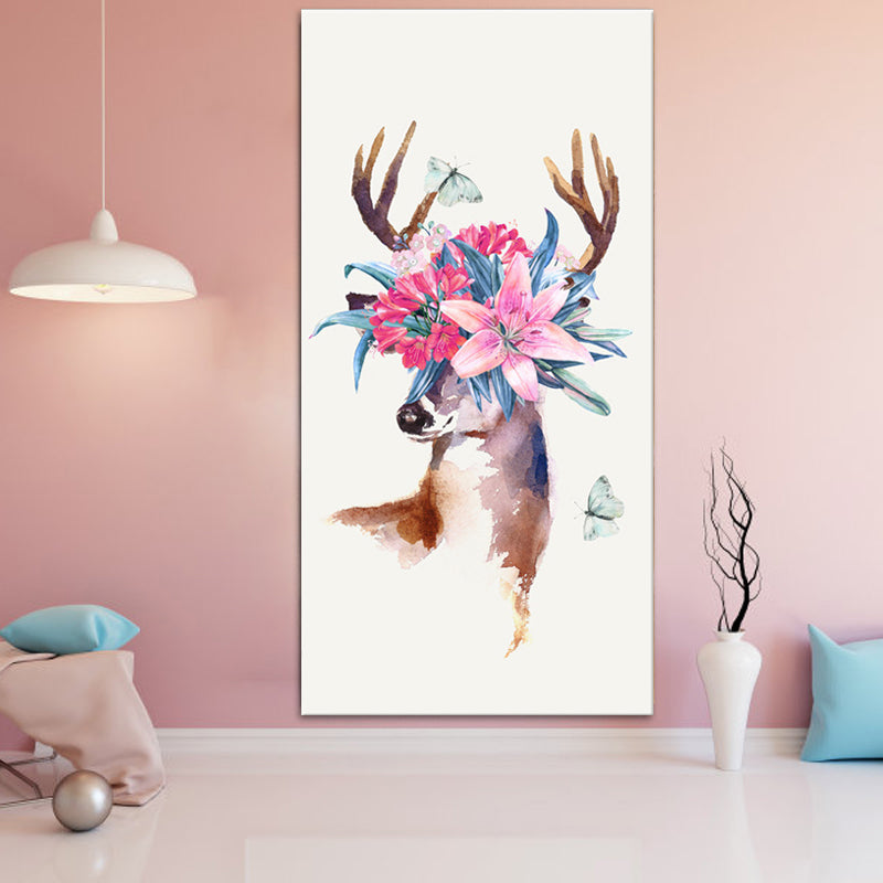 Vivolux | Tier mit Blumen Kopf Malerei Moderne Stilvolle Texturierte Mädchen Schlafzimmer Leinwand Wandkunst