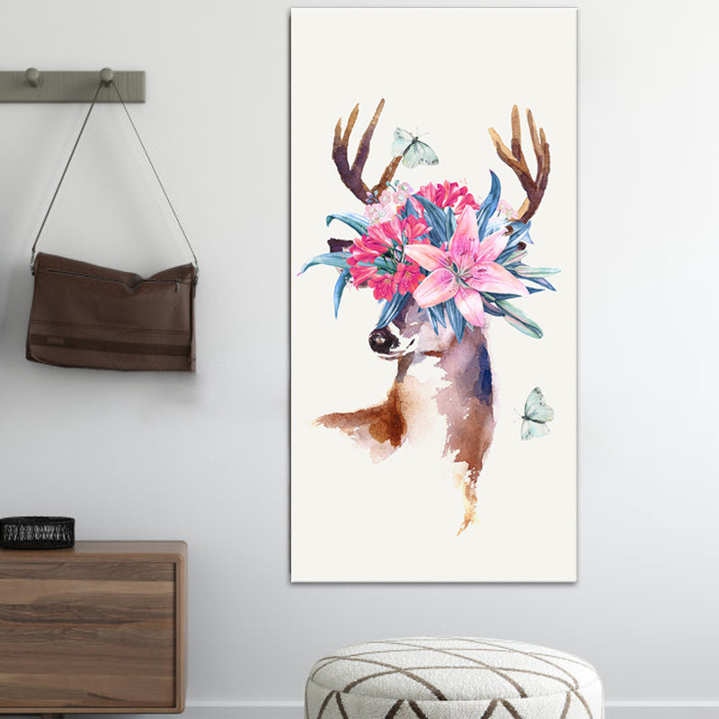 Vivolux | Tier mit Blumen Kopf Malerei Moderne Stilvolle Texturierte Mädchen Schlafzimmer Leinwand Wandkunst