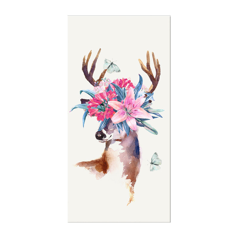 Vivolux | Tier mit Blumen Kopf Malerei Moderne Stilvolle Texturierte Mädchen Schlafzimmer Leinwand Wandkunst