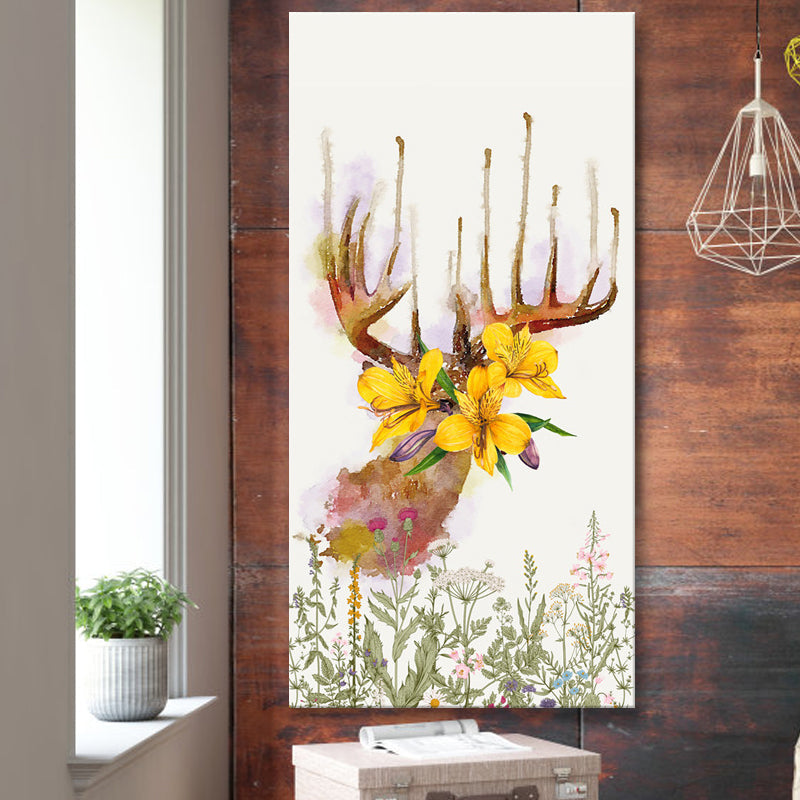 Vivolux | Tier mit Blumen Kopf Malerei Moderne Stilvolle Texturierte Mädchen Schlafzimmer Leinwand Wandkunst