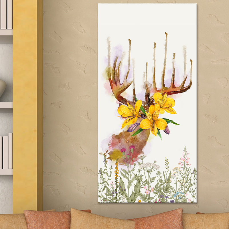 Vivolux | Tier mit Blumen Kopf Malerei Moderne Stilvolle Texturierte Mädchen Schlafzimmer Leinwand Wandkunst