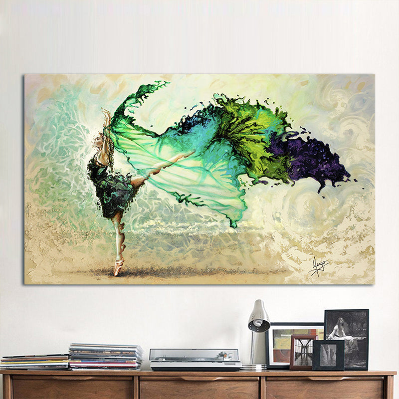 Vivolux | Modernistische Vrouw Danst Wandkunst Canvas Textured Groene Schilderij voor Woonkamer