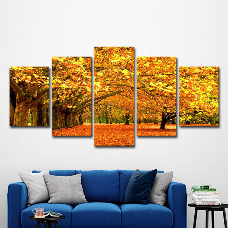 Vivolux | Oranje Herfstlandschap Muurkunst Esdoornboomlaan Moderne Meerdere Stukken Canvasprint