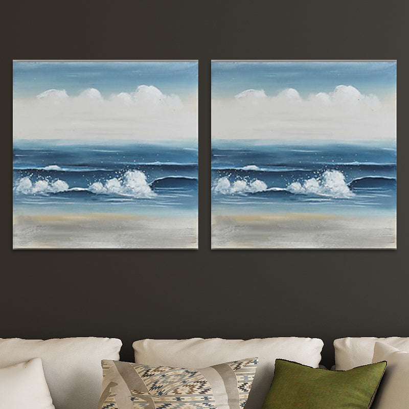 Vivolux | Textured Surges Wandkunst Druck Leinwand Zeitgenössisches Gemälde für das Wohnzimmer, Blau