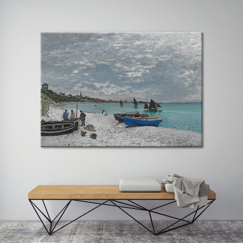 Vivolux | Tropische Zeeboei Bestrande Boot Kunstafdruk Blauwe Zeegezicht Schilderij Wanddecoratie voor Thuis
