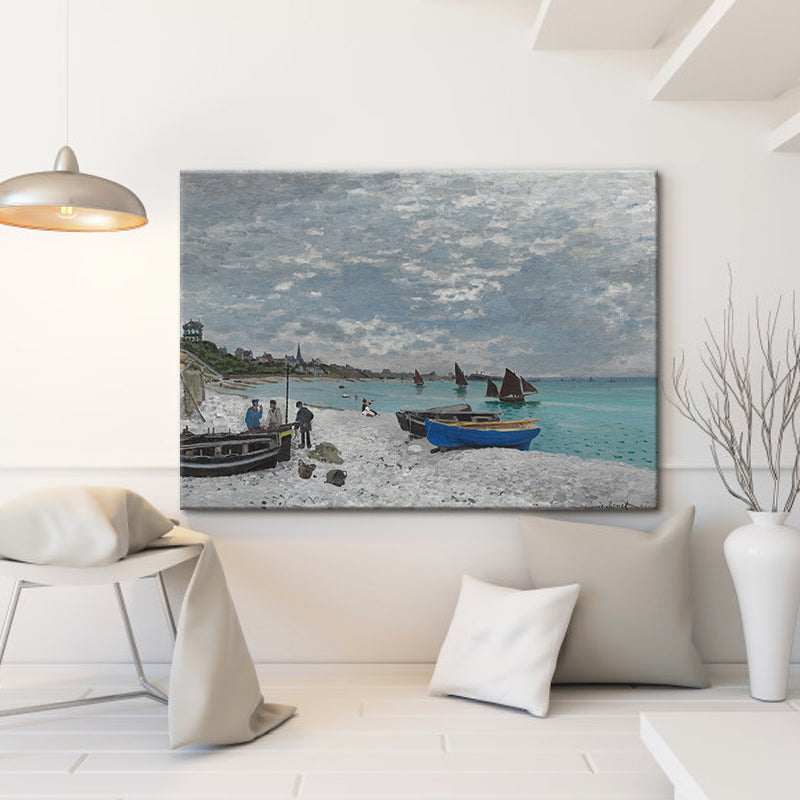 Vivolux | Tropische Zeeboei Bestrande Boot Kunstafdruk Blauwe Zeegezicht Schilderij Wanddecoratie voor Thuis