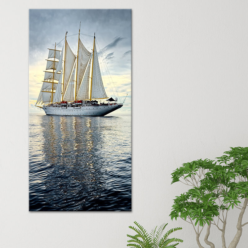 Vivolux | Tropische Leinwand Wandkunst Blau Segelschiff auf dem Ozean Wanddekor für das Wohnzimmer