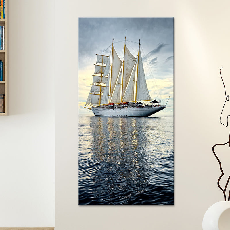 Vivolux | Tropische Leinwand Wandkunst Blau Segelschiff auf dem Ozean Wanddekor für das Wohnzimmer