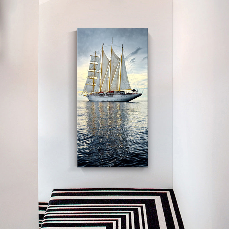 Vivolux | Tropische Leinwand Wandkunst Blau Segelschiff auf dem Ozean Wanddekor für das Wohnzimmer