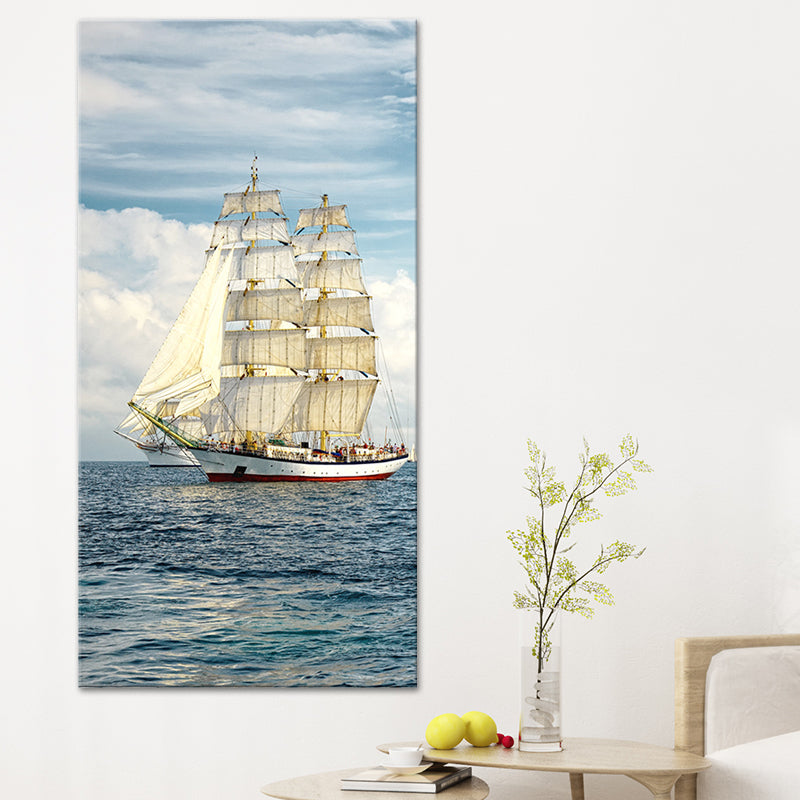 Vivolux | Tropische Leinwand Wandkunst Blau Segelschiff auf dem Ozean Wanddekor für das Wohnzimmer
