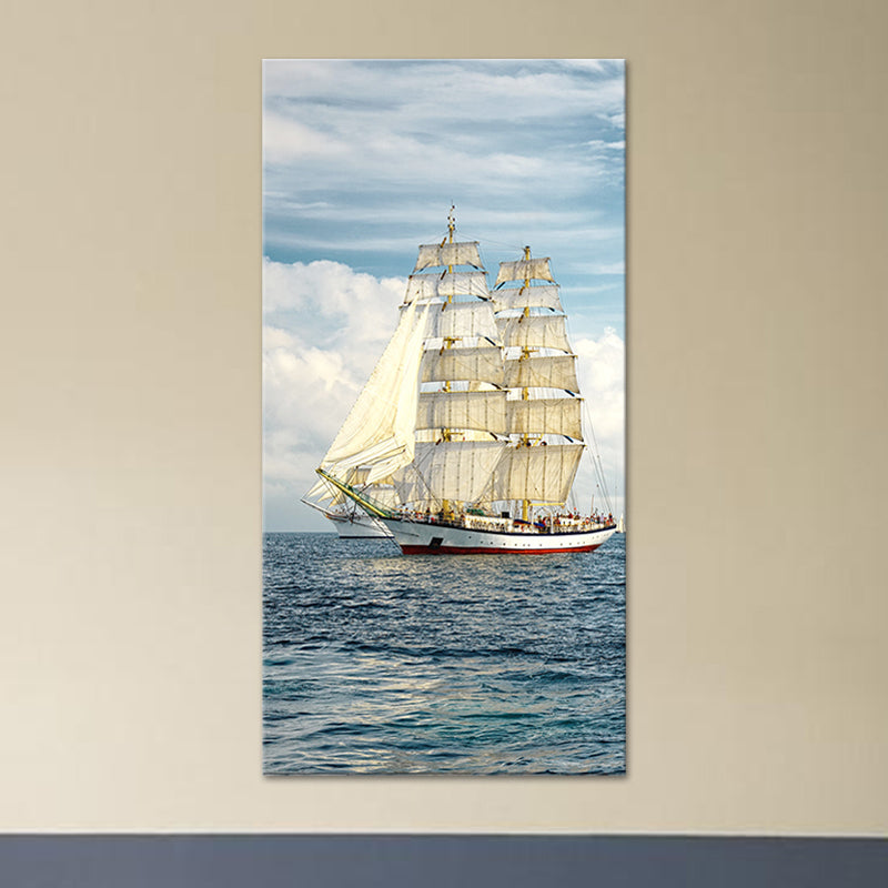 Vivolux | Tropische Leinwand Wandkunst Blau Segelschiff auf dem Ozean Wanddekor für das Wohnzimmer