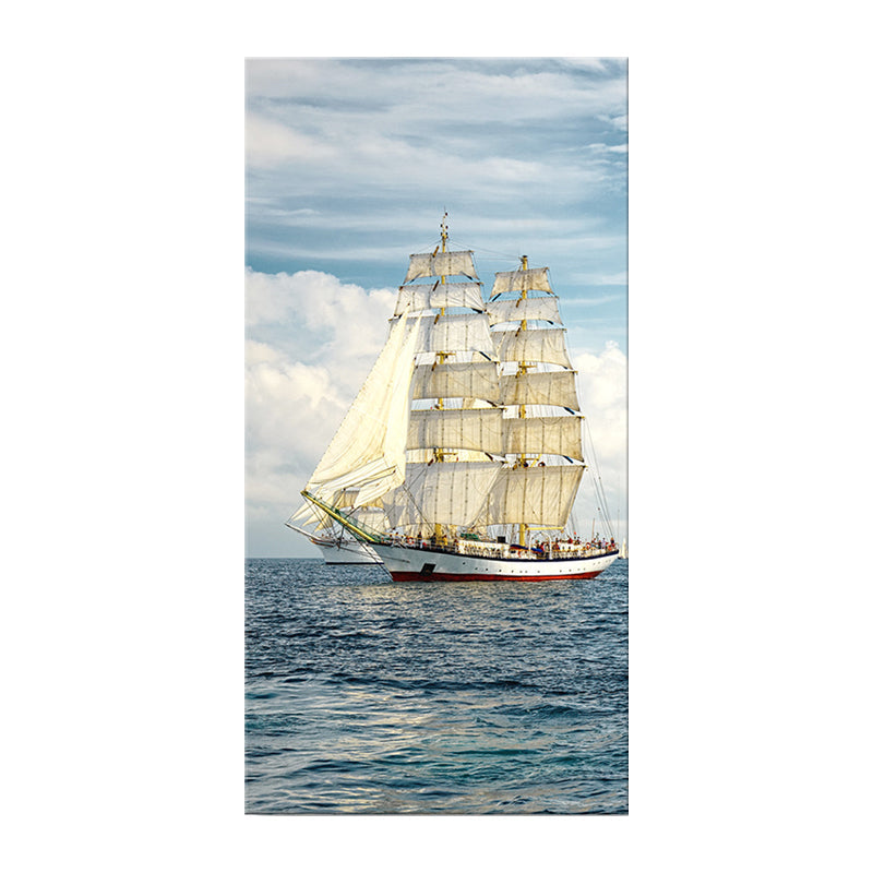 Vivolux | Tropische Leinwand Wandkunst Blau Segelschiff auf dem Ozean Wanddekor für das Wohnzimmer