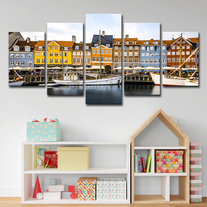 Vivolux | Venetië Landschap Muurkunst Moderne Meerdere Stukken Canvas in Geel-Bruin voor Thuis