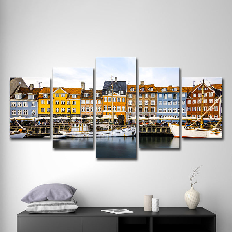 Vivolux | Venetië Landschap Muurkunst Moderne Meerdere Stukken Canvas in Geel-Bruin voor Thuis