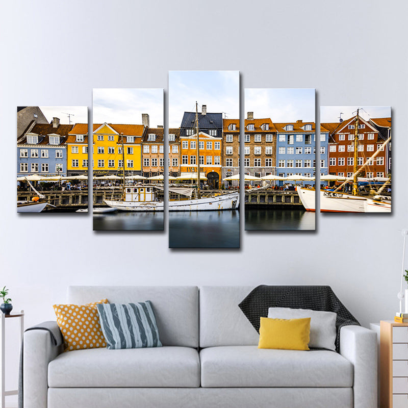 Vivolux | Venetië Landschap Muurkunst Moderne Meerdere Stukken Canvas in Geel-Bruin voor Thuis