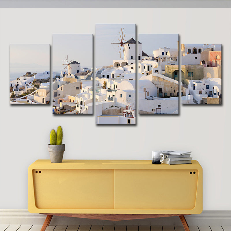 Vivolux | Schöne Santorini-Insel Landschaft Leinwand Wandkunst für Esszimmer, Weiß und Blau