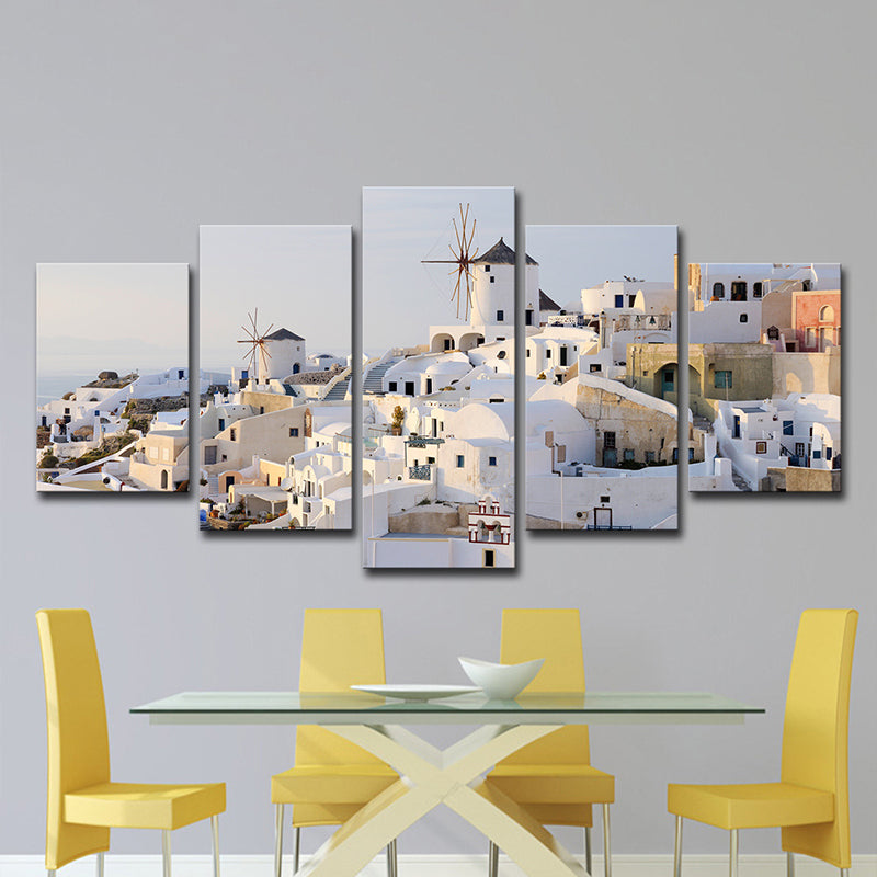 Vivolux | Schöne Santorini-Insel Landschaft Leinwand Wandkunst für Esszimmer, Weiß und Blau
