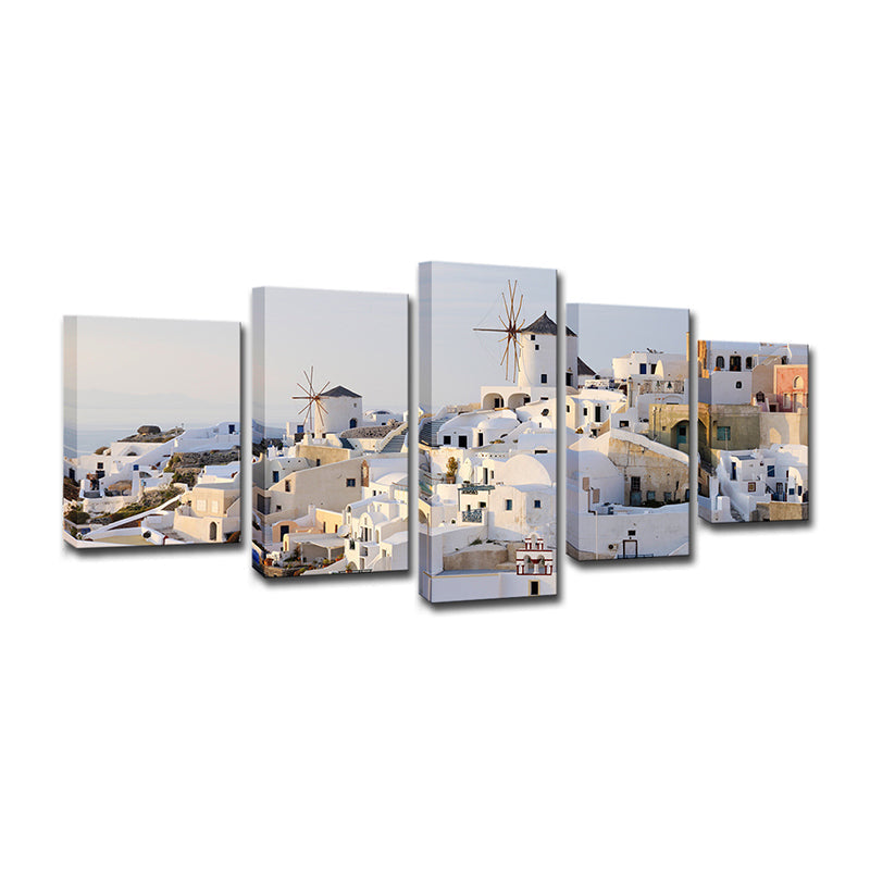 Vivolux | Schöne Santorini-Insel Landschaft Leinwand Wandkunst für Esszimmer, Weiß und Blau