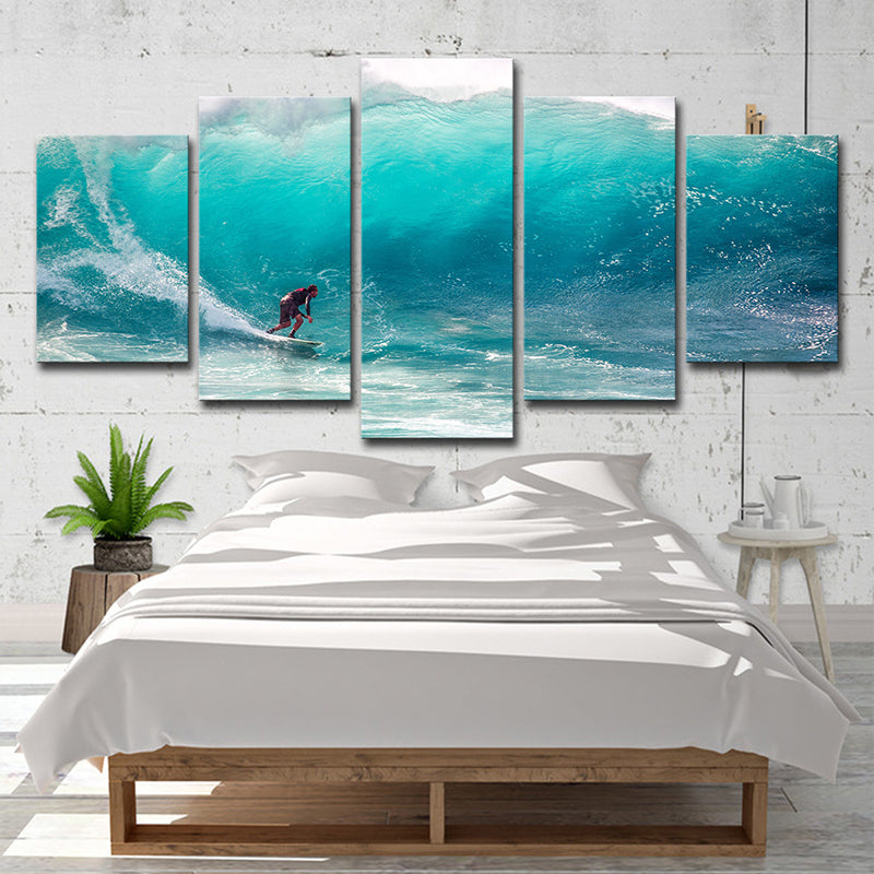 Vivolux | Tropics Big-Wave Surfing Wandkunst Blau Jungenzimmer Wanddekor, Mehrteilig