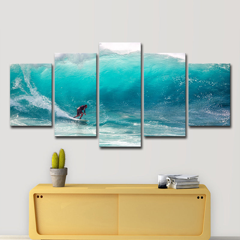 Vivolux | Tropics Big-Wave Surfing Wandkunst Blau Jungenzimmer Wanddekor, Mehrteilig