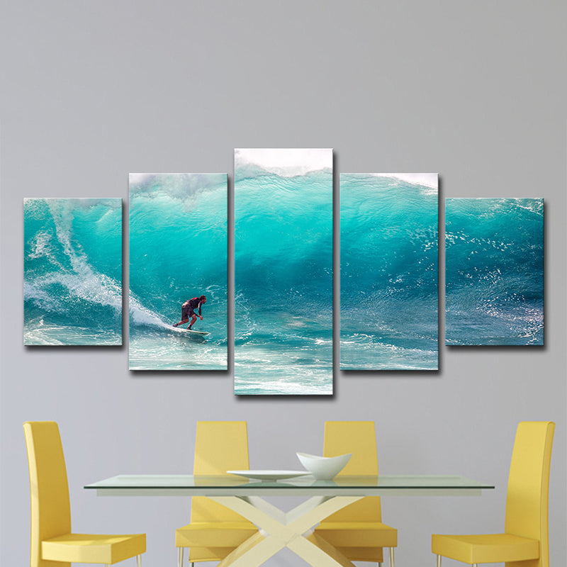 Vivolux | Tropics Big-Wave Surfing Wandkunst Blau Jungenzimmer Wanddekor, Mehrteilig