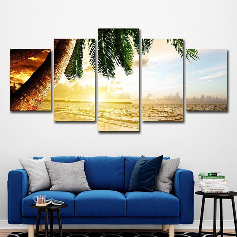 Vivolux | Tropische Zonsondergang Zeegezicht Wanddecoratie Geel en Groen Meerdere Stukken Canvas voor Woonkamer
