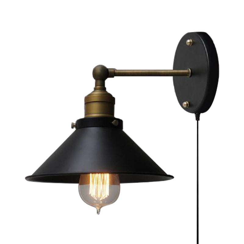 Vivolux | 1 Kopf Metall Wandmontierte Lampe Vintage Stil Schwarze Oberfläche Kegelförmige Flur Wandleuchte Beleuchtung