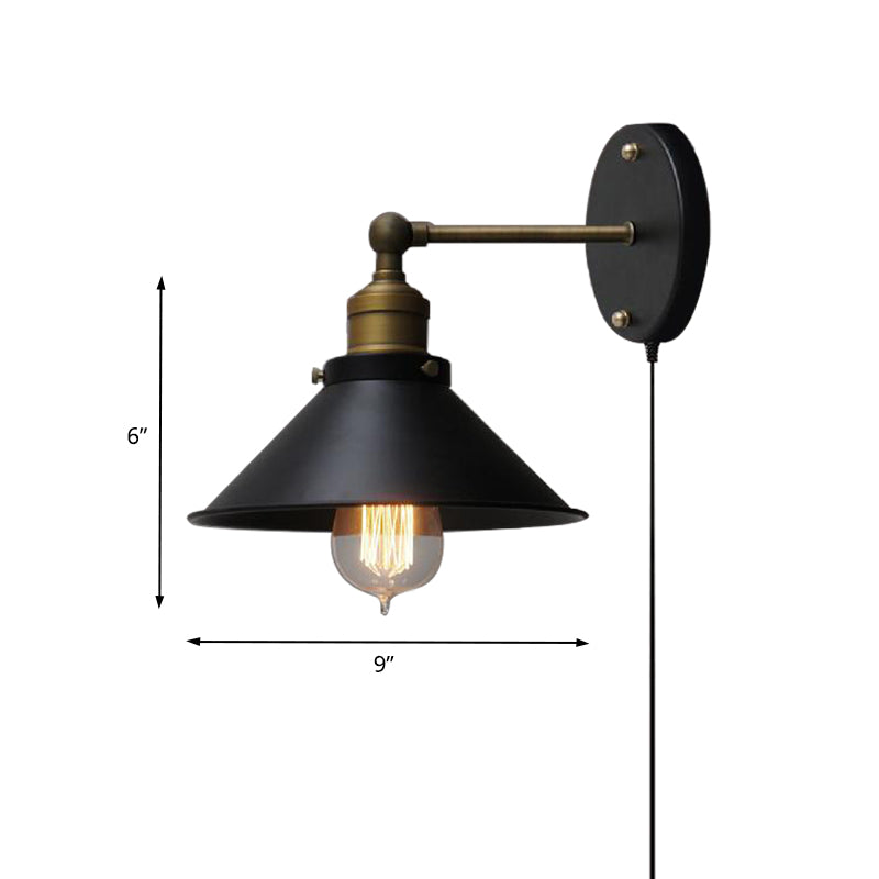 Vivolux | 1 Kopf Metall Wandmontierte Lampe Vintage Stil Schwarze Oberfläche Kegelförmige Flur Wandleuchte Beleuchtung