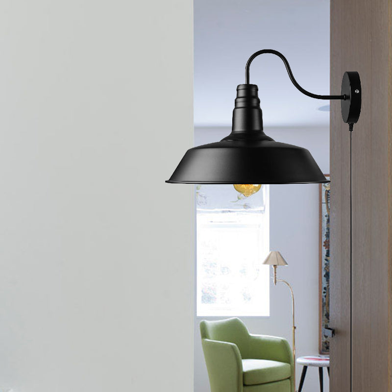 Vivolux | 1 Kopf Scheunen Wandleuchte Retro-Stil Schwarz-Finish Metall Wandlampe mit Stecker-Kabel für Esszimmer