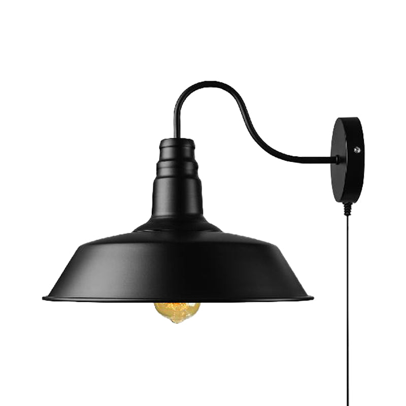 Vivolux | 1 Kopf Scheunen Wandleuchte Retro-Stil Schwarz-Finish Metall Wandlampe mit Stecker-Kabel für Esszimmer