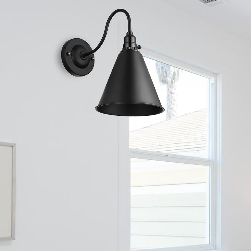 Vivolux | 1 Kopf Gooseneck Wandbeleuchtung mit konischer Schirm Industrielles schwarzes Metall Wandleuchte für das Esszimmer