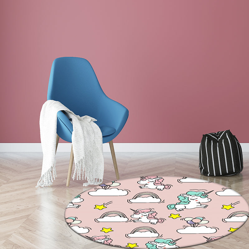 Vivolux | Roze en Blauwe Kinderen Tapijt Polyester Eenhoorn en Regenboog Print Tapijt Wasbaar Antislip Onderzijde Tapijt voor Kinderen Kamer