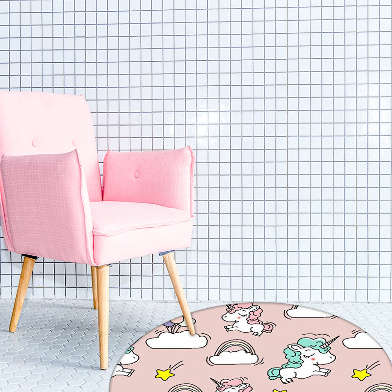 Vivolux | Roze en Blauwe Kinderen Tapijt Polyester Eenhoorn en Regenboog Print Tapijt Wasbaar Antislip Onderzijde Tapijt voor Kinderen Kamer