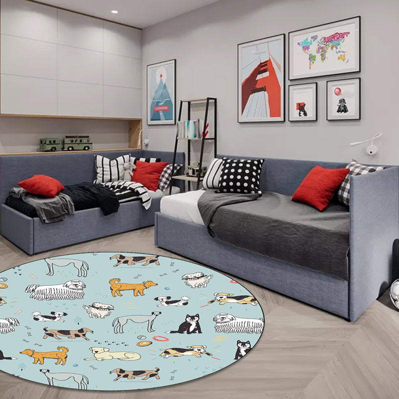 Vivolux | Uniek Kids Tapijt in Groene Dieren Hond Bot Voetafdruk Patroon Tapijt Polyester Machinewasbaar Vloerkleed voor Kinderkamer