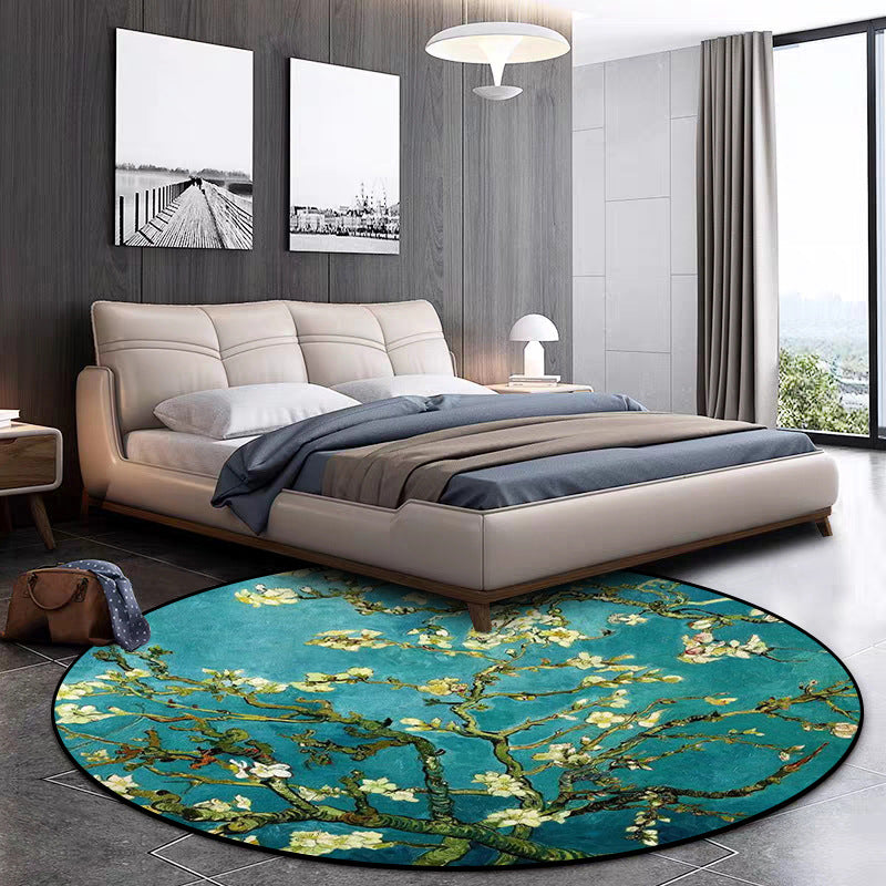 Vivolux | Retro bloemenpatroon tapijt blauw traditionele tapijt polyester wasbaar antislip achterkant vloerkleed voor woonkamer