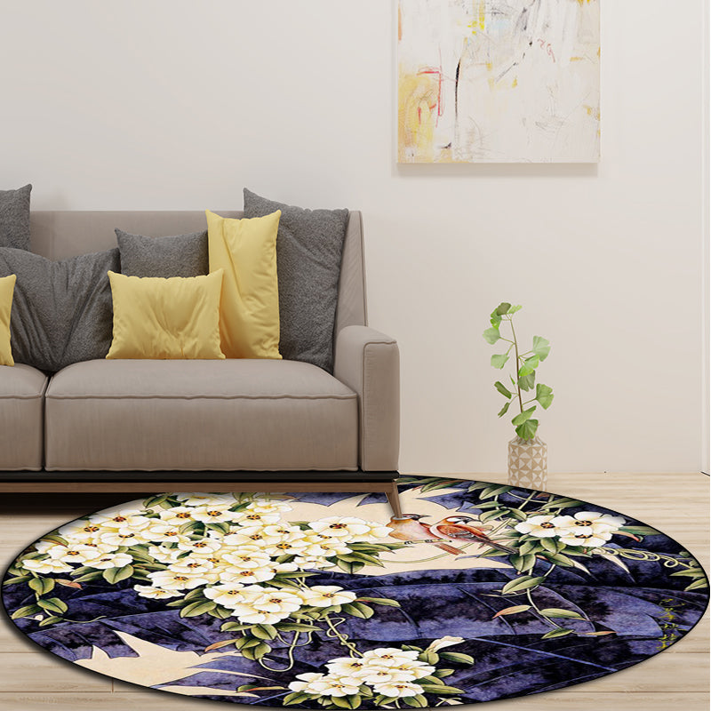 Vivolux | Traditioneel Bloemmotief Tapijt met Vogel en Blad Paars en Wit Polyester Tapijt Machinewasbaar Antislip Gebiedtapijt voor Woonkamer