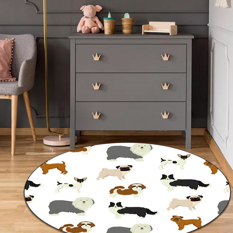 Vivolux | Süßer Kinderteppich in Weiß Tier Hund Muster Teppich Polyester Waschbar Fleckenbeständig Teppich für Kinderzimmer