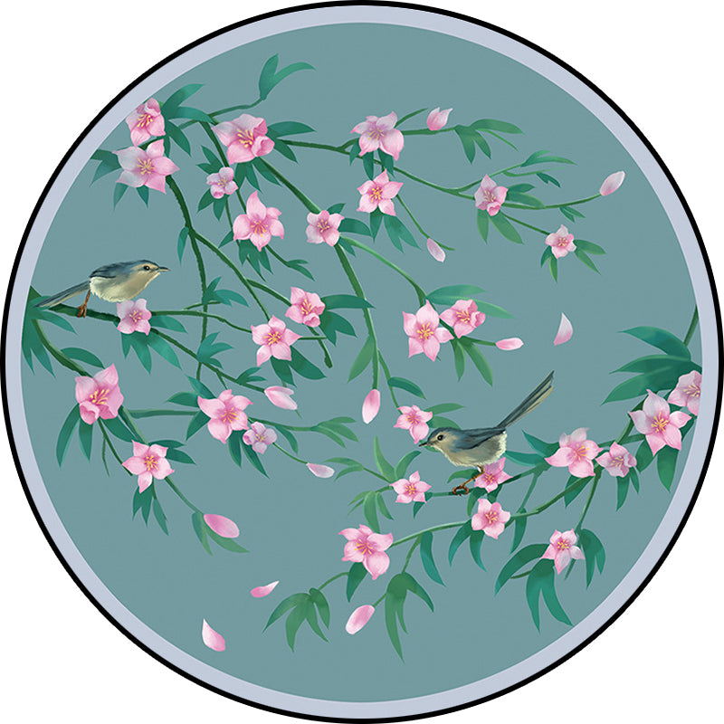 Vivolux | Retro Floral Pattern Teppich mit Vogel und Blatt Blau Orientalischer Teppich Polyester Waschbar Rutschfeste Unterlage Teppich für Wohnzimmer