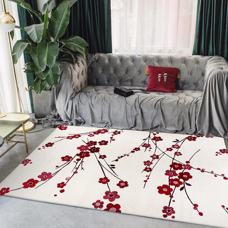 Vivolux | Vintage Floral Pattern Teppich Beige und Rot Polyester Teppich Maschinenwaschbar Rutschfester Teppich für Wohnzimmer