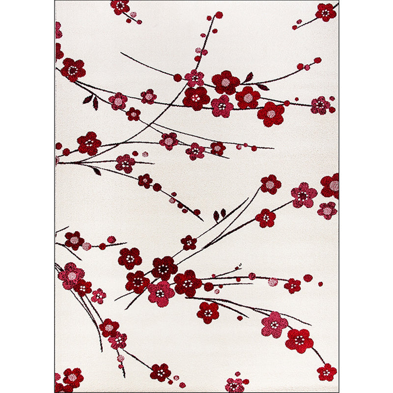 Vivolux | Vintage Floral Pattern Teppich Beige und Rot Polyester Teppich Maschinenwaschbar Rutschfester Teppich für Wohnzimmer