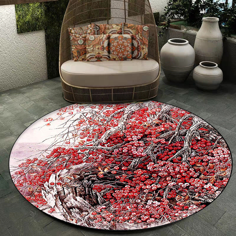 Vivolux | Rote Ostern Teppich Polyester Blumen- und Zweigmuster Teppich Waschbar Rutschfester Teppich für Schlafzimmer