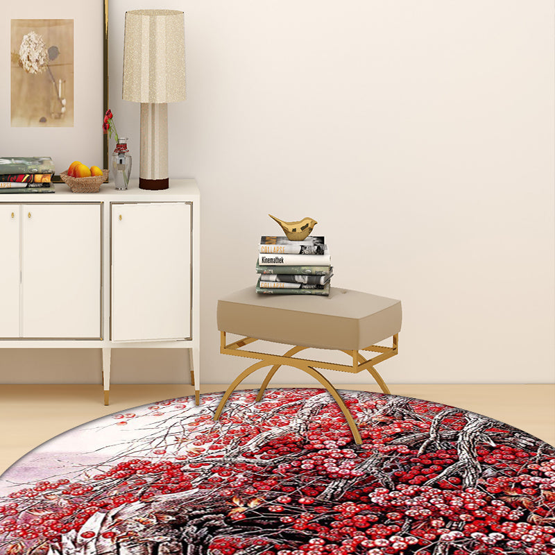 Vivolux | Rote Ostern Teppich Polyester Blumen- und Zweigmuster Teppich Waschbar Rutschfester Teppich für Schlafzimmer