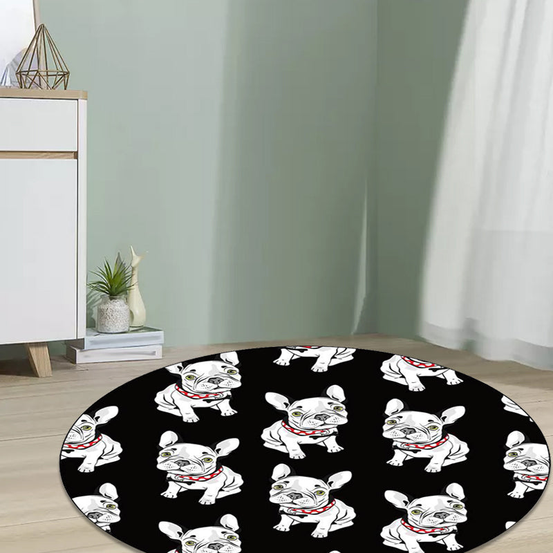 Vivolux | Schwarzer Kinderzimmerteppich Kinder Tiere Hund Muster Teppich Polyester Rutschfeste Unterlage Teppich