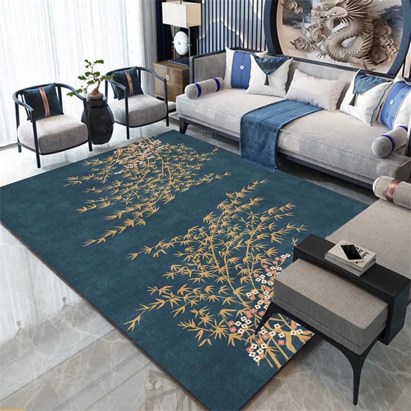Vivolux | Retro bladerenpatroon tapijt marineblauw oosters tapijt polyester wasbaar antislip ondergrond tapijt voor slaapkamer
