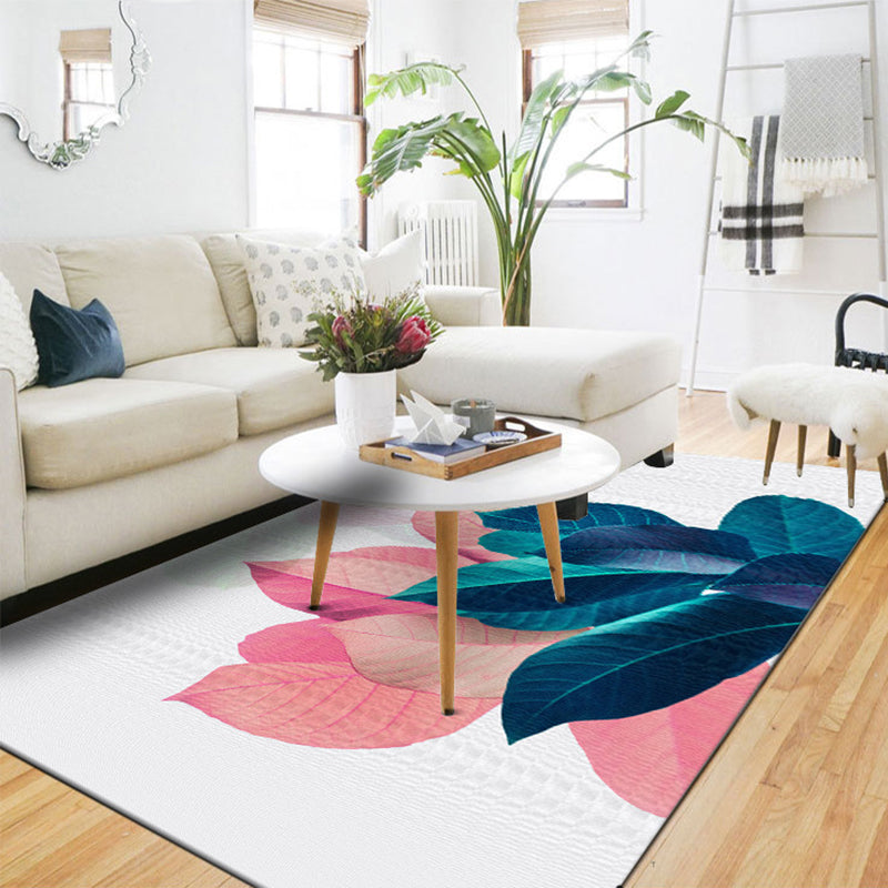 Vivolux | Traditioneel Bladerenpatroon Vloerkleed Blauw en Roze Polyester Vloerkleed Machine Wasbaar Antislip Vloerkleed voor Slaapkamer